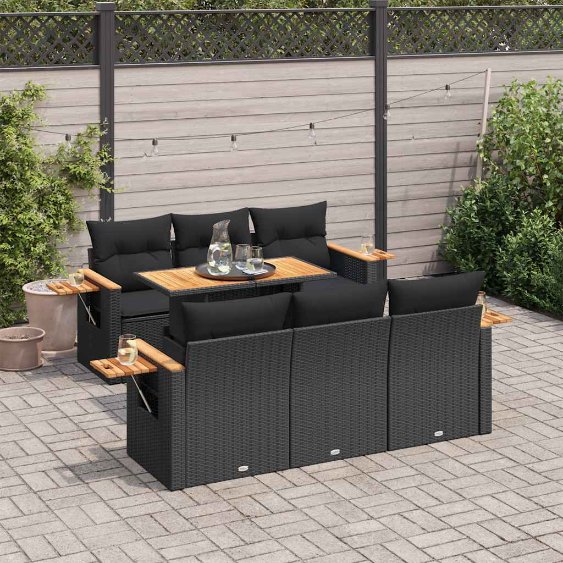 3327555_1.jpg 7-tlg. Garten-Sofagarnitur mit Kissen Schwarz Poly Rattan – Bild 1