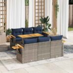 7-tlg. Garten-Sofagarnitur mit Kissen Schwarz Poly Rattan