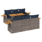 7-tlg. Garten-Sofagarnitur mit Kissen Schwarz Poly Rattan – Bild 2