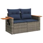 7-tlg. Garten-Sofagarnitur mit Kissen Schwarz Poly Rattan – Bild 4