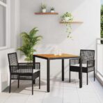 Garten Essgruppe 3 pcs Schwarz Poly-Rattan