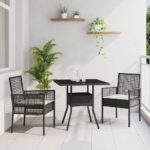 Garten Essgruppe 3 pcs Schwarz Poly-Rattan