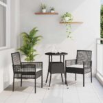 Garten Essgruppe 3 pcs Schwarz Poly-Rattan