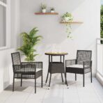 Garten Essgruppe 3 pcs Schwarz Poly-Rattan