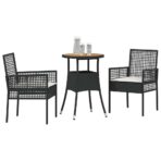 Garten Essgruppe 3 pcs Schwarz Poly-Rattan – Bild 3