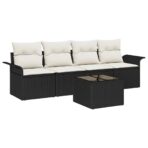 Sofa Set mit Kissen 5 pcs Schwarz Poly-Rattan – Bild 2