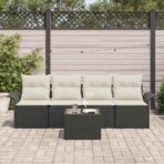 Sofa Set mit Kissen 5 pcs Schwarz Poly-Rattan – Bild 3