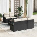 Sofa Set mit Kissen 6 pcs Schwarz Poly-Rattan