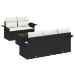 Sofa Set mit Kissen 6 pcs Schwarz Poly-Rattan – Bild 2