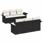 Gartensofa-set mit Kissen 7 pcs Schwarz Poly-Rattan – Bild 2