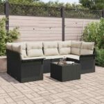 Gartensofa-set mit Kissen 7 pcs Schwarz Poly-Rattan