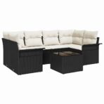 Gartensofa-set mit Kissen 7 pcs Schwarz Poly-Rattan – Bild 2
