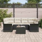 Gartensofa-set mit Kissen 7 pcs Schwarz Poly-Rattan – Bild 3
