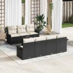 Gartensofa-set mit Kissen 8 pcs Schwarz Poly-Rattan