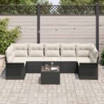 Gartensofa-set mit Kissen 8 pcs Schwarz Poly-Rattan – Bild 3