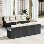Gartensofa-set mit Kissen 9 pcs Schwarz Poly-Rattan