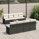 Gartensofa-set mit Kissen 9 pcs Schwarz Poly-Rattan – Bild 3