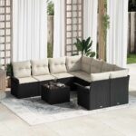 Gartensofa-set mit Kissen 9 pcs Schwarz Poly-Rattan