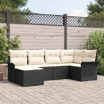 Gartensofa-set mit Kissen 6 pcs Schwarz Poly-Rattan