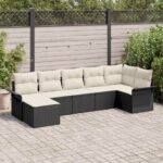 Gartensofa-set mit Kissen 7 pcs Schwarz Poly-Rattan