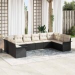 Gartensofa-set mit Kissen 10 pcs Schwarz Poly-Rattan