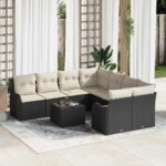 Gartensofa-set mit Kissen 9 pcs Schwarz Poly-Rattan
