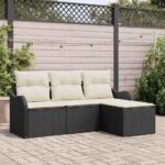 Gartensofa-set mit Kissen 4 pcs Schwarz Poly-Rattan