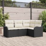 Gartensofa-set 4 pcs Schwarz Poly-Rattan