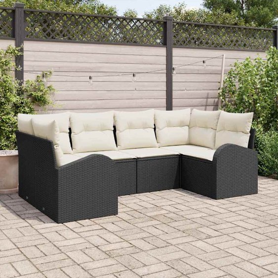 3346177_1.jpg Gartensofa-set mit Kissen 6 pcs Schwarz Poly Rattan – Bild 1