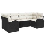 Gartensofa-set mit Kissen 6 pcs Schwarz Poly Rattan – Bild 2