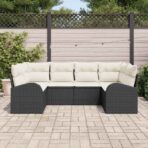 Gartensofa-set mit Kissen 6 pcs Schwarz Poly Rattan – Bild 3