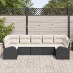 Gartensofa-set mit Kissen 7 pcs Schwarz Poly Rattan – Bild 3