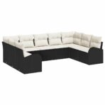 Sofa Set mit Kissen 9 pcs Schwarz Poly Rattan – Bild 2