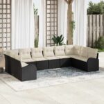 Sofa Set mit Kissen 10 pcs Schwarz Polyrattan