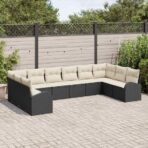 Sofa Set mit Kissen 10 pcs Schwarz Polyrattan – Bild 3