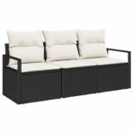 Sofa Set mit Kissen 3 pcs Schwarz Poly Rattan – Bild 2