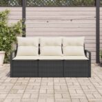 Sofa Set mit Kissen 3 pcs Schwarz Poly Rattan – Bild 3