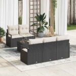 Sofa Set mit Kissen 6 pcs Schwarz und Creme Poly Rattan