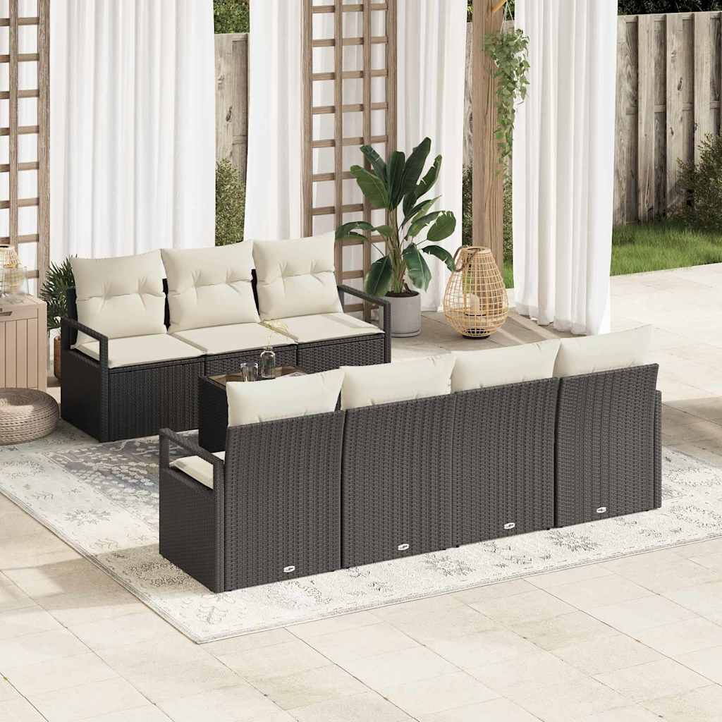 3346287_1.jpg Sofa Set 8 pcs Schwarz und Creme Poly-Rattan – Bild 1
