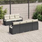 Sofa Set 8 pcs Schwarz und Creme Poly-Rattan – Bild 3
