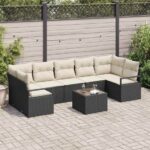 Sofa Set 8 pcs Schwarz und Creme Poly-Rattan