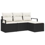 Sofa Set mit Kissen 4 pcs Schwarz Poly Rattan – Bild 2