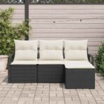 Sofa Set mit Kissen 4 pcs Schwarz Poly Rattan – Bild 3