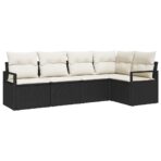 Sofa Set mit Kissen 5 pcs Schwarz Poly Rattan – Bild 2