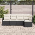 Sofa Set mit Kissen 5 pcs Schwarz Poly Rattan – Bild 3