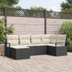 Sofa Set mit Kissen 6 pcs Schwarz Poly Rattan