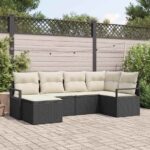 Sofa Set mit Kissen 6 pcs Schwarz Poly Rattan