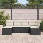 Sofa Set mit Kissen 6 pcs Schwarz Poly Rattan – Bild 3