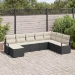 Sofa Set mit Kissen 8 pcs Schwarz Poly Rattan