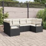 Sofa Set mit Kissen 6 pcs Schwarz Poly Rattan